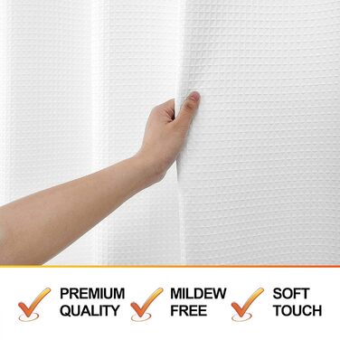 Драпіруваний душовий завіс: великий, білий, з текстурою вафельного плетіння, з тканини, міцний, готельний, для ванної кімнати, 183x244 см