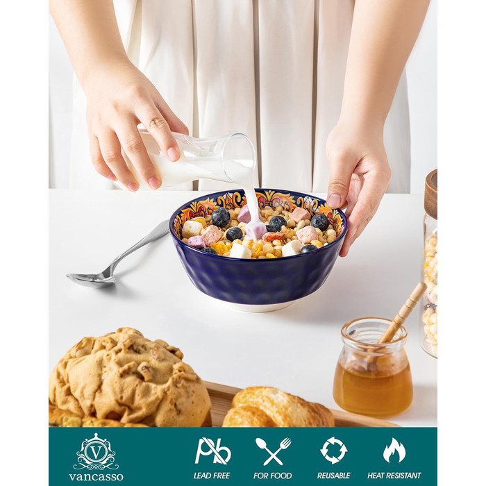 Набір супових тарілок Vancasso (6 шт) з порцеляни для супу, мюслі, рамену, десерту та пасти