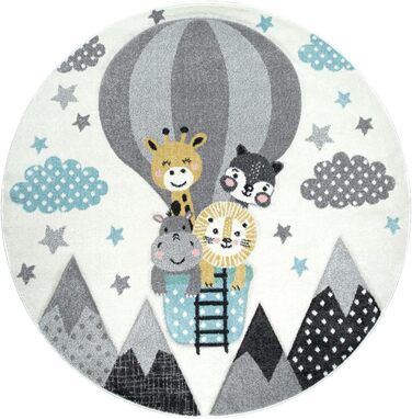 Paco Home Rug Children's Room Boy Girl Children's Rug Play Rug Short Pile Rainbow Farm Unicorn Butterfly Bunny, Size: Ø 120 cm Round