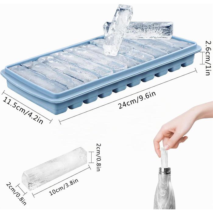 Силіконова форма для льоду LessMo з кришкою, BPA-free, LFGB сертифікована, 10 відсіків (2 шт, синій) для коктейлів та віскі