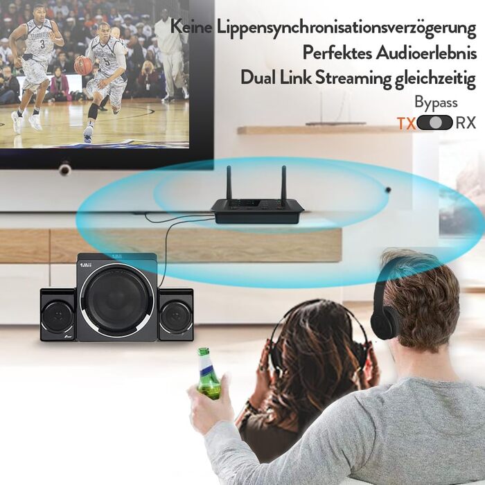 1Mii B03 Bluetooth 5.3 Передавач Bluetooth для TV з aptX HD, низькою затримкою, для 2 навушників, велика відстань, оптичний, AUX, RCA