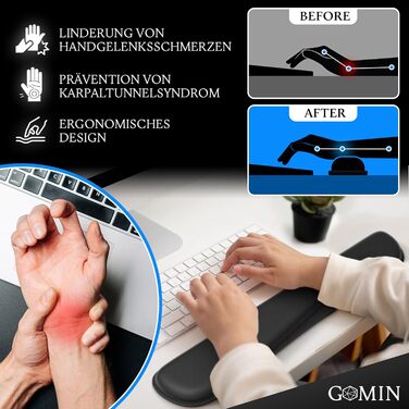 Підставка для зап'ястя Gomin - ергономічна, з Memory Foam, протиковзка, для миші, ноутбука, комп'ютера, геймінгу, клавіатури