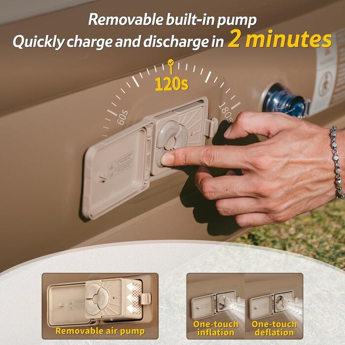 Надувний килимок Naturehike для кемпінгу та дому (190x100x45 см) з акумуляторним насосом - самонадувний, легкий, зручний, для 1-2 осіб (колір: коричневий)