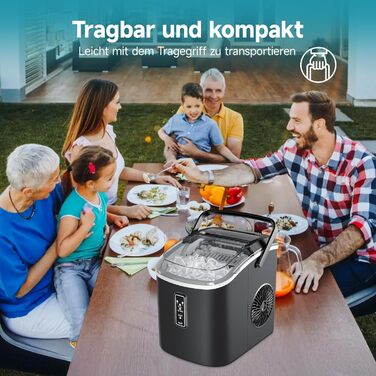 Машина для приготування льоду EUHOMY, 1.2л, чорна, самоочищення, портативна, 9 кубиків за 6 хвилин, 12 кг/день, 2 розміри кубиків