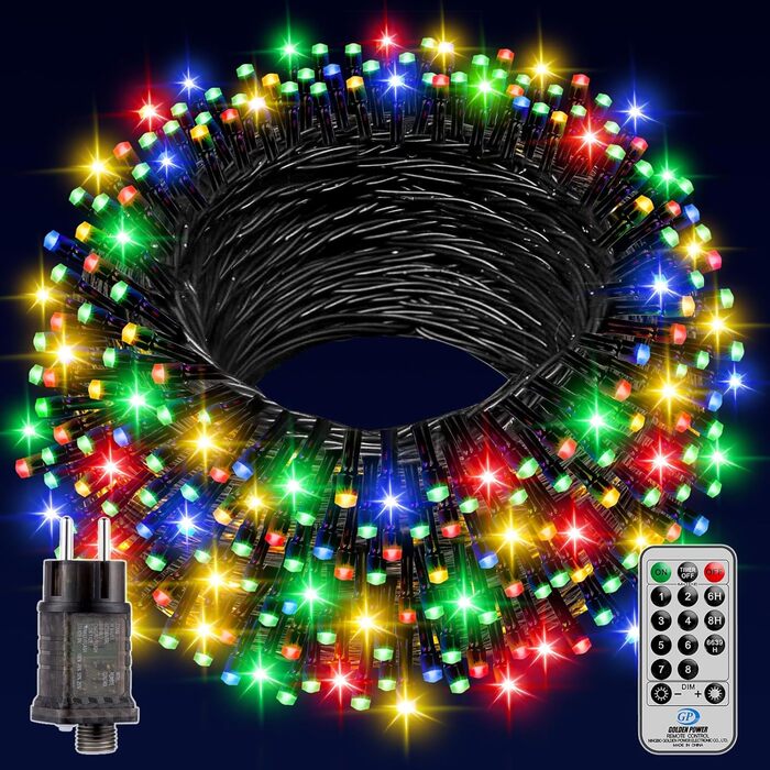 LED гірлянда на ялинку: 250 LED, тепле біле світло, 15м, IP44, 8 режимів, таймер, для дому та саду