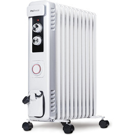 Pro Breeze 2500W Oil Radiator with 11 Heating Ribs, Electric Heater, 24h Timer, Energy-Saving Oil Radiator, 3 Heating Levels, Adjustable Thermostat & Safety Shut-Off Function White