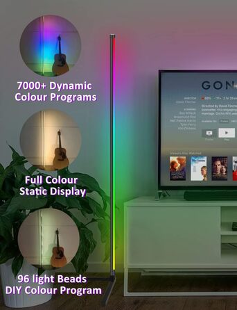 LED торшер Sotipevs для вітальні, 153 см, диммування, музичний синхронізатор, DIY-режим, RGB-підсвітка з пультом та додатком, для вітальні, спальні, ігрової кімнати