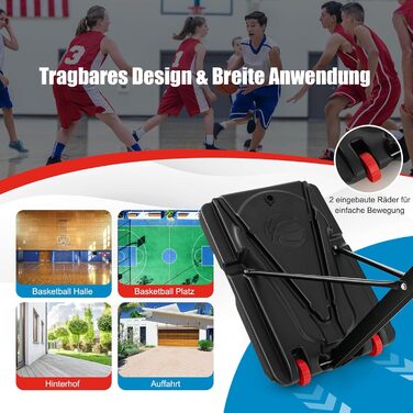Баскетбольний кошик GOPLUS Outdoor з регульованою висотою 105-260 см, на стійкій підставці з колесами, для дітей та юнаків