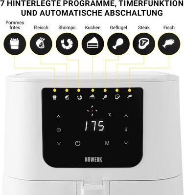 Фритюрниця-конвекційна піч Heißluftfritteuse Midnight Edition 5.5 л, білий колір, 1800 Вт, 7 програм, цифровий дисплей