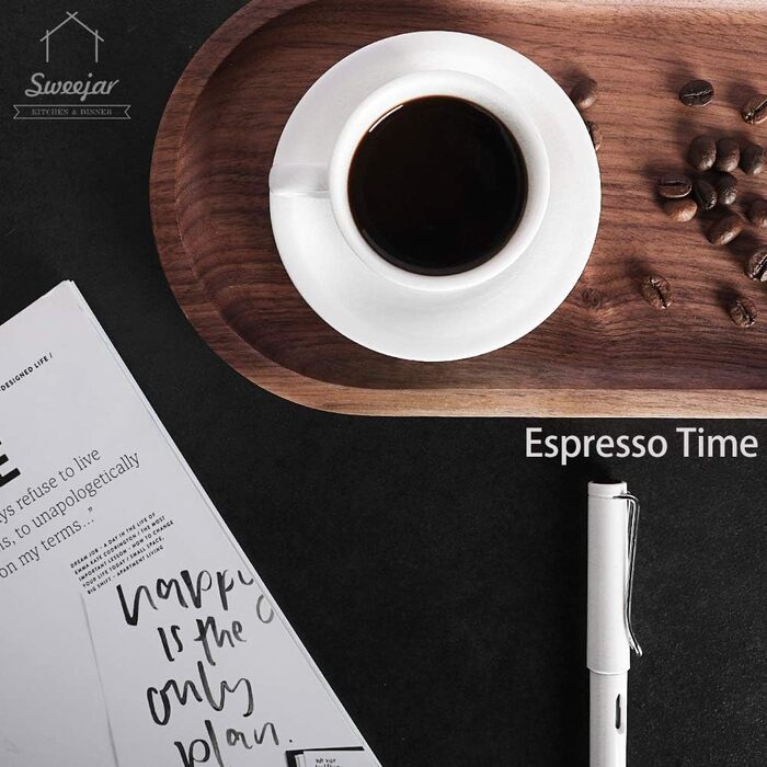 Набір чашок еспресо Sweejar Home з підставками, 6 шт., 70 мл, порцеляна, чорний, з металевим стійкою