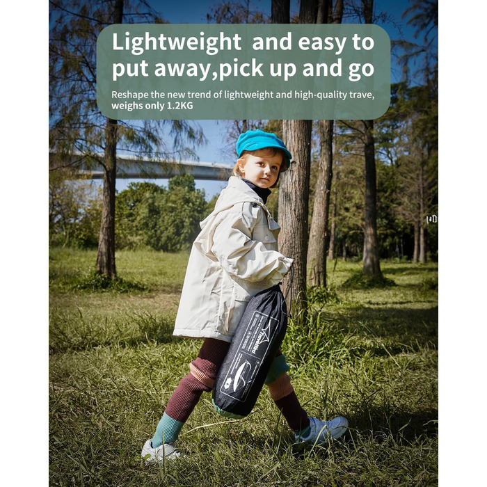 Гамак-намет для кемпінгу з москітною сіткою та сонцезахистом, 290x140 см, великий простір, багатофункціональний, легкий, з ременями для кріплення до дерева, підлоговий намет для відпочинку на природі, пішохідний туризм, зелений