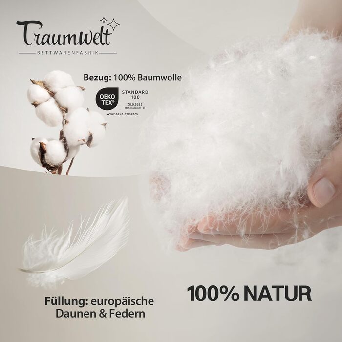 Dreamworld Nature Duvet - Made in Germany - 200x200 cm down duvet made of 90% down and 10% feathers, winter duvet, suitable for allergy sufferers (nomite), Öko-Tex 100 Class 1 certified, Downpass 200 x 200 cm winter duvet