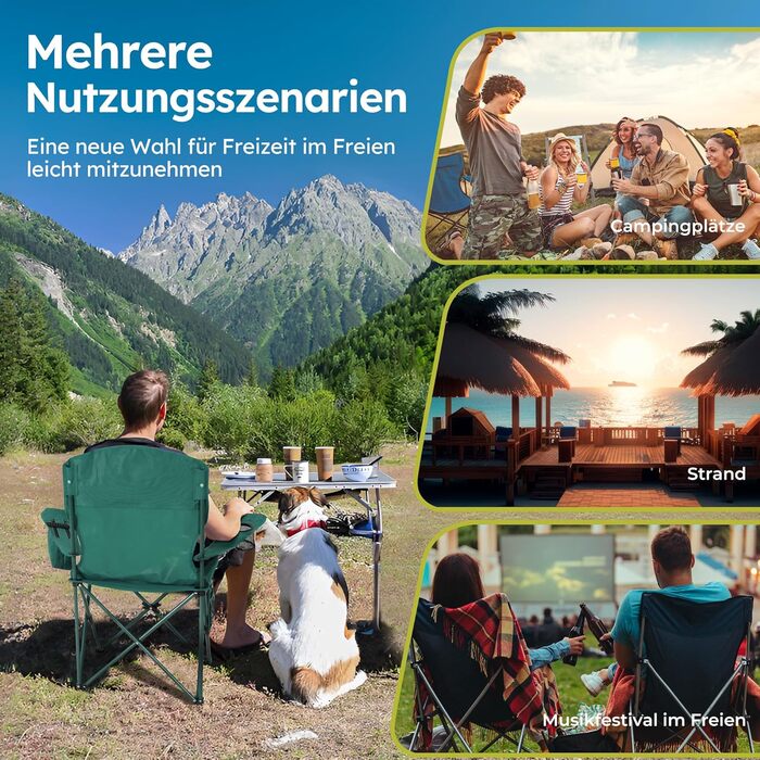 Набір 2 складаних стільців High Point Sports для кемпінгу, риболовлі та відпочинку з підсклянником та охолоджувальним відсіком (до 120 кг), зелений