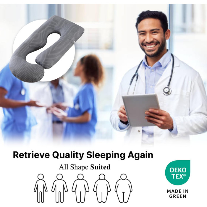 Подушка для вагітних Allopera, повного тіла, 145 см, знімний чохол, підтримка для ніг, спини, шиї, плечей, стегон, живота, трикотажна бавовна (темно-сірий)