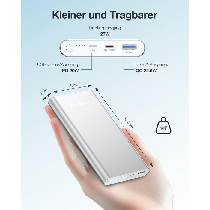 Power Bank Pilot 4GS 12000mAh - Портативний зарядний пристрій для iPhone, Samsung, Huawei та інших пристроїв (Сріблястий)