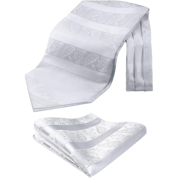 HISDERN Шовковий краватко-шарф чоловічий Paisley для весілля, Ascot, краватка-хустинка, білий, універсальний розмір. Комплект з кишеньковим хустинкою для бізнесу.