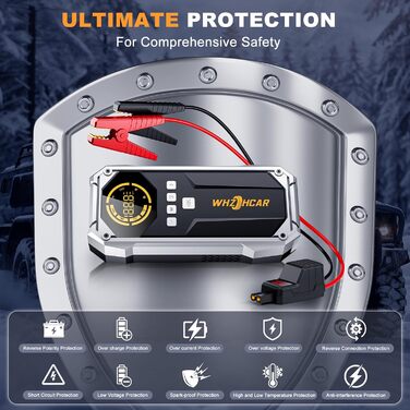 Портативний пусковий пристрій Starthilfe Powerbank з компресором 26800mAh, 6000A, 150PSI, LCD, LED, чорний