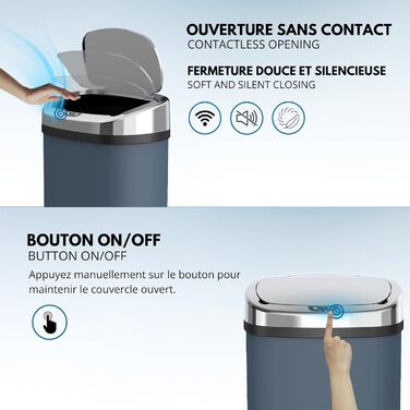 Відро для сміття кухонне автоматичне Majestic, 58 л, з нержавіючої сталі, матовий сірий