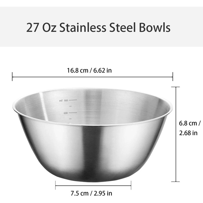 Набір мисок з нержавіючої сталі WANBY (8 шт, 800 мл) - нержавіюча сталь 304, легкі, міцні, безпечні, для їжі, миття в посудомийній машині