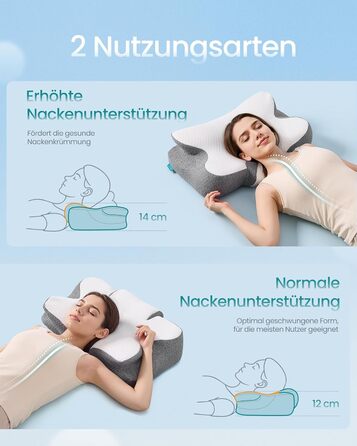 Подушка SONGMICS ергономічна з Memory Foam, висота регулюється, для сну на боці, спині та животі, колір: білий + сірий, поліестер
