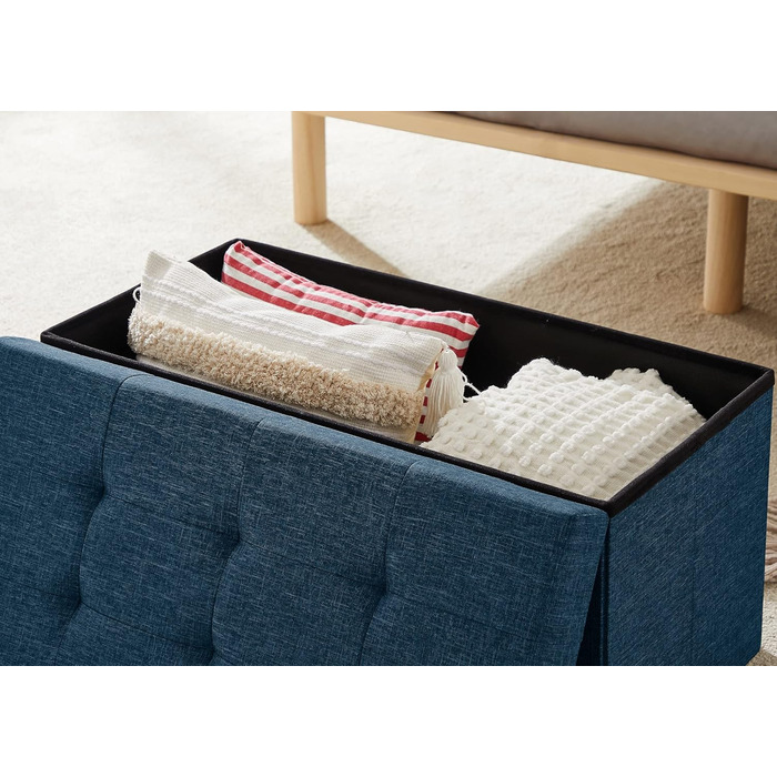 Zedelmaier Bench with Storage Space, Upholstered Bench, Seat Stool, Storage Chest, Load Capacity up to 300 kg, 76 x 38 x 38 cm (Linen - ) (Navy Blue, 38W x 76D x 38H cm)
