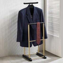 Стійка для одягу CARO-Möbel Medina з вішалкою для сорочок, вішалкою для штанів та полицею - стильний металевий стійка для одягу з декором дуба, чорного кольору, для спальні та інших приміщень (чорний/золотий)