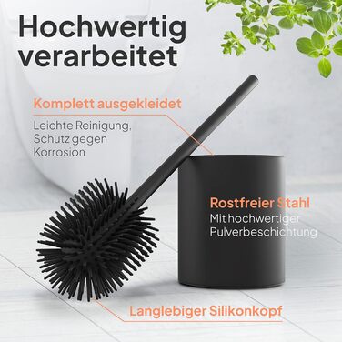 TORBING Кобура для унітазу з нержавіючої сталі та силікону - Елегантна щітка для унітазу з простим тримачем з високоякісної нержавіючої сталі - Гігієнічна щітка для унітазу з силікону з ефектом лотоса (Чорний матовий вугільний колір)