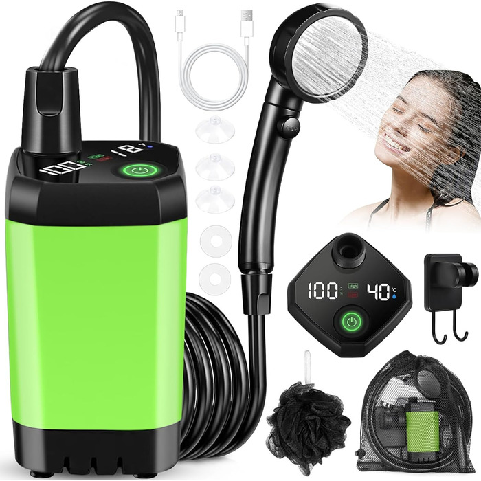 Портативний душ для кемпінгу Campingdusche 6000mAh з насосом та індикатором температури - набір для душу на відкритому повітрі для саду, авто, пляжу, тварин