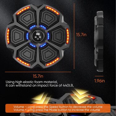 Музичний боксерський тренажер для дорослих, 9 режимів швидкості, Bluetooth, LED-підсвічування, регулювання швидкості