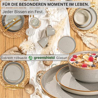 Набір посуду SÄNGER Rio Perlgrau 16 предметів: тарілки, глибокі тарілки, тарілки для пасти, 4 персони, сірий, кераміка