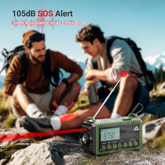 Mesqool Радіоприймач на кришці з Powerbank 12000mAh, AM/FM/SW, радіо невідкладної допомоги з SOS-сигналом, ліхтарик, динамо, для кемпінгу та подорожей, зелений
