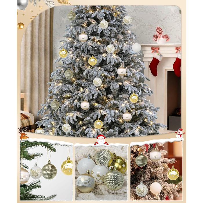 Набір 40 прикрас на ялинку, 6 см, червоно-білі, пластик, з підвісками, міцні, різні поверхні та візерунки, для внутрішнього та зовнішнього використання