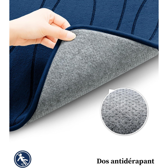 Килимок для ванної кімнати chakme з ефектом пам'яті (Memory Foam), протиковзкий та вбираючий підкладник під душ, 60x150 см, темно-синій
