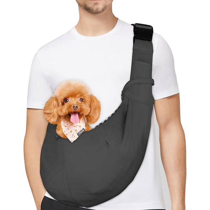PetLoft Сумка-переноска для собак, реверсивна, регульована, Cross-Body Carrier для собак/котів/кроликів (темно-сірий)