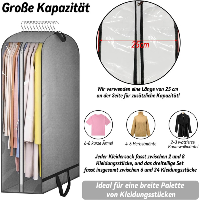 Чохли для одягу, 2 шт. - сірі, 110x60x25 см, з блискавкою. Захист від пилу та комах. Ідеально для зберігання та подорожей