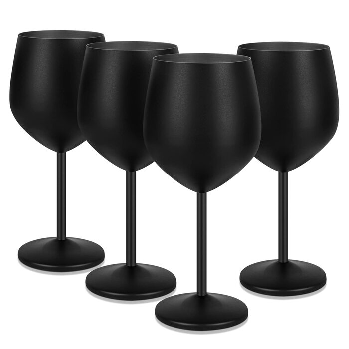 Набір келихів для вина Livole, 550 мл, з нержавіючої сталі, 4 шт. Келихи для червоного вина, шампанського, коктейлів, великі, матові чорні