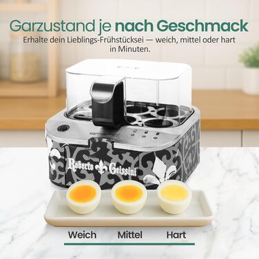 Електричний яйцеварка Roberto Geissini з голосом Carmen Geiss | Limited Edition від EMERIO | 3 ступені нагріву (м'який, середній, твердий)