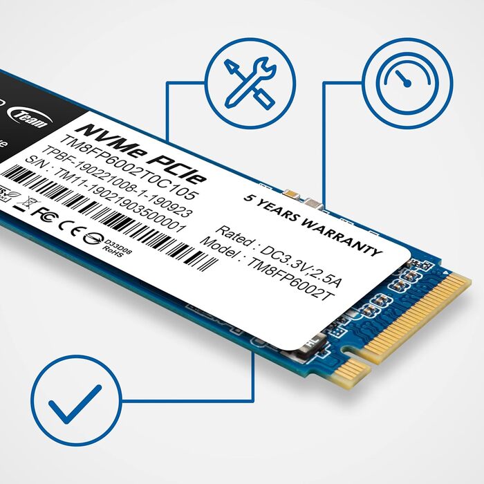 TEAMGROUP MP33 2TB NVMe SSD M.2 PCIe Gen3 X4 - 1800/1500 MB/s