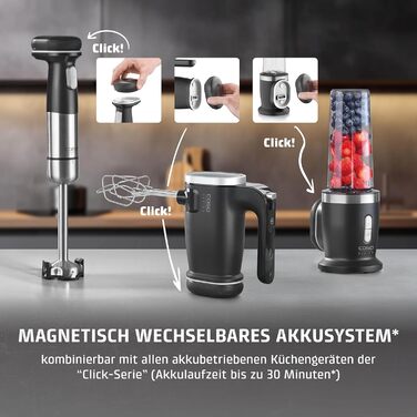 CASO Click & Mix - бездротовий ручний міксер, акумуляторний, для змішування, вимішування тіста, збивання, 8 швидкостей (600-1200 об/хв)