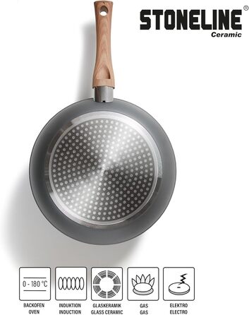 STONELINE Ceramic Cookware Set, 14-Piece, 18/20/24cm Pots and Pans, PFAS-Free, Cookware Set, Pan Set, Induction, Cookware Set with Lids, Ceramic Coating with Real Stone Particles, Wood-Look Handles, 14-Piece