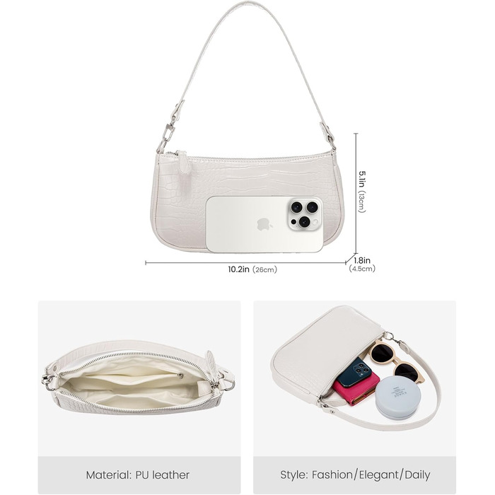 Сумка жіноча LOVEVOOK крокодиловий візерунок біла: сумка-клатч, сумка на плече, міні-сумка месенджер для побачень, вечірок, покупок