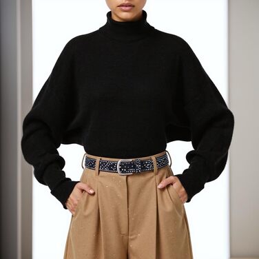 Жіночий шкіряний ремінь 110 см з зірковими заклепками, ширина 3.8 см, для джинсів, суконь, штанів та шортів, регульований, вінтажний, з металевою пряжкою, чорний