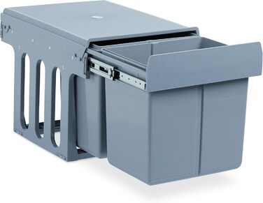 Вбудований відрізок для сміття Relaxdays, кухонний, висувний, для під навісну шафку, об'єм 15 л та 2x8 л, пластик, 35 x 34 x 48 см, сірий