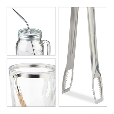 Relaxdays Set of 4 Drinking Glasses with Lids and Accessories