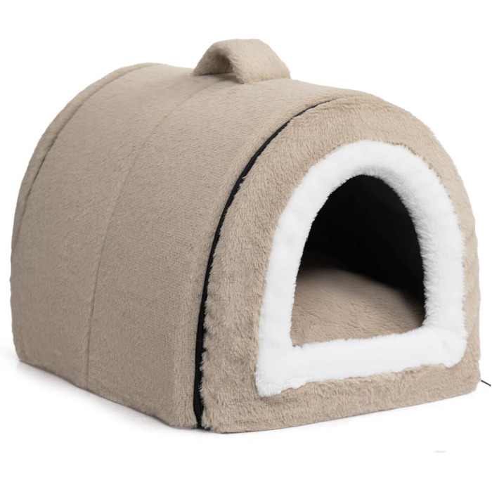 Hollypet Cat Bed, Small Dog Bed, 2-in-1 Foldable Plush Pet Bed for Cats & Small Dogs, Cozy and Soft Pet Cave Bed for Indoor Outdoor, Light Brown