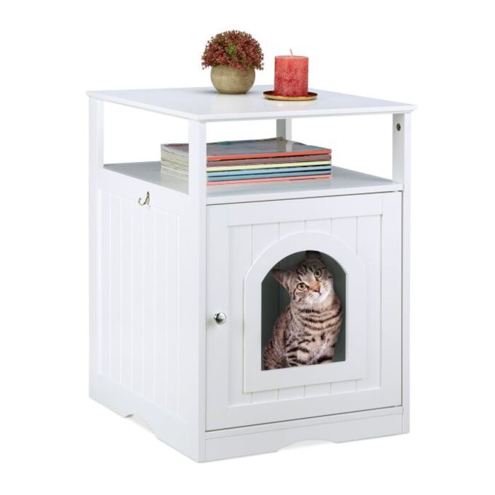 Relaxdays White Cat Cabinet with Shelf