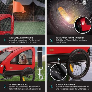 KESSER® Переноска для собак Боксер 2-в-1: візок та велосипедний причіп - велика (250л), з прапорцем та сумкою - 600D Oxford Canvas, складана SmartSpace, до 45кг (червоний/чорний)