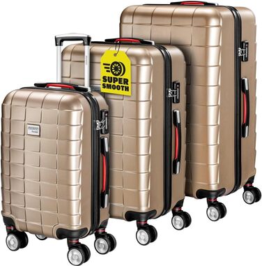 Набір валіз Monzana 3шт Exopack TSA, колір шампань: M, L, XL, жорсткий корпус, гелеві ручки, 4 колеса, телескопічна ручка