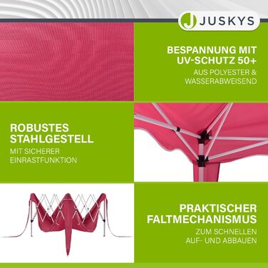 Juskys Pop-Up Gazebo Vivara 3x3 m - Adjustable Height Pop-Up Gazebo, UV50+ & Water-Resistant - Garden Tent with Bag - Party Tent for Garden - (Red)