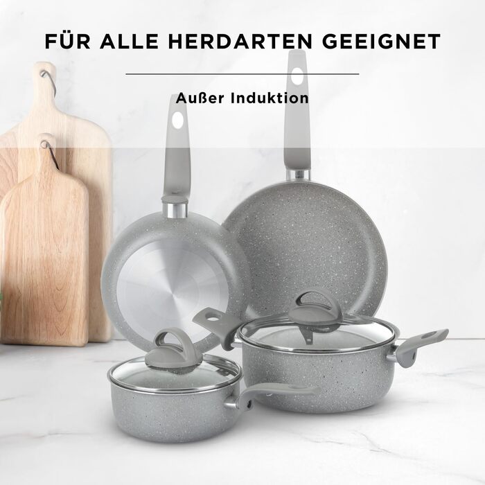 Набір каструль KASANOVA для традиційних плит, антипригарне покриття, набір посуду, здорове, швидке та рівномірне приготування їжі. Виготовлено в Італії (6 предметів)